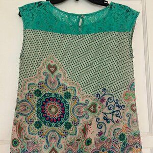 Lovemarks Multicolored Paisley and Lace Tank